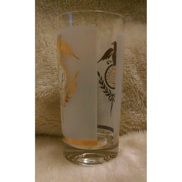 Vintage Frosted Glass Highball With Gold Federal Eagle Design - Picture 3 of 7